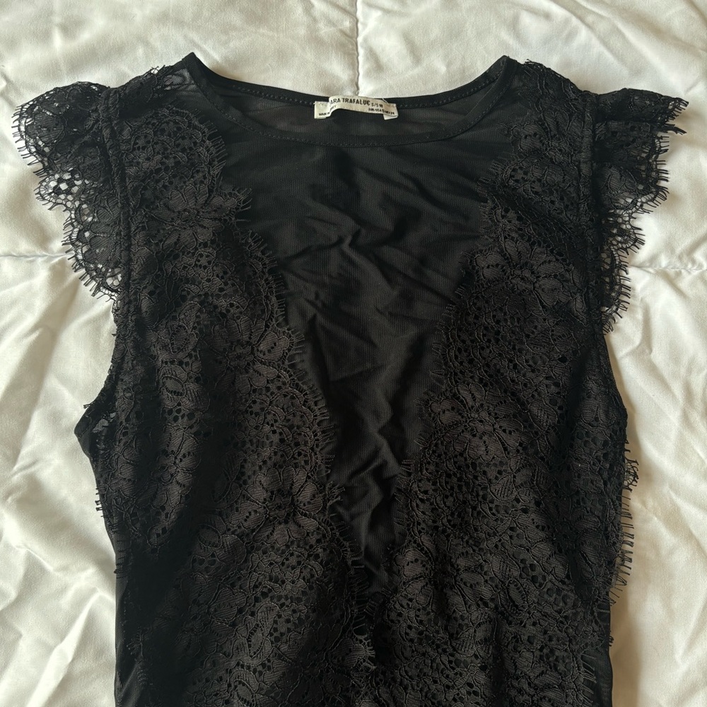 Zara - Black Lace / Mesh Bodysuit - Small
